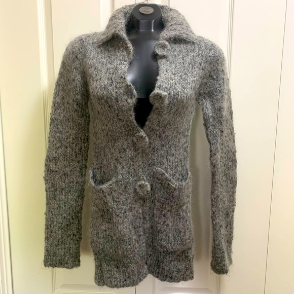 Free People Grey Wool blend Cardigan with Rose buttons Size Small - Picture 6 of 10